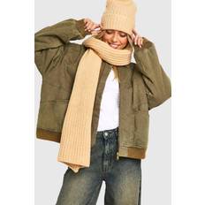 Women Scarfs boohoo Womens Chunky Ribbed Knit Long Scarf - Beige