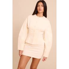Gold Blazers PrettyLittleThing Almond Tailored Woven Boxy Balloon Sleeve Blazer - Almond