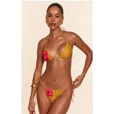 Women - Yellow Swimwear PrettyLittleThing Hibiscus Print Tie Side Bikini Bottoms - Mustard