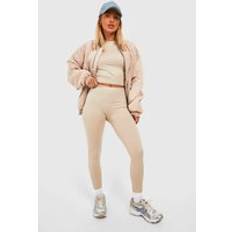 Beige - Women Leggings boohoo Womens Seamless Ribbed Sculpt Leggings - Beige