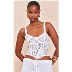 PrettyLittleThing Strappy Textured Sheer Floral Lace Corset - White