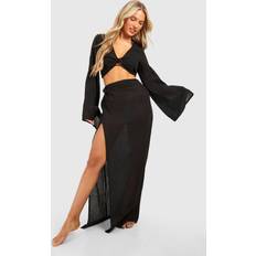 boohoo Womens Crinkle Twist Top & Maxi Skirt Beach Co-Ord - Black