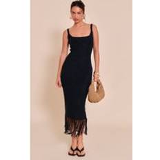 Fringes Clothing PrettyLittleThing Maxi Fringe Knit Dress - Black