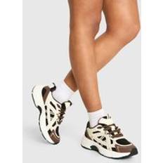 Brown Trainers boohoo Womens Tonal Sporty Panelled Trainers - Brown