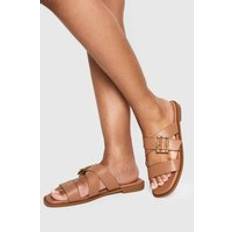 Brown Sandals boohoo Womens Buckle Detail Cross Strap Sandals - Brown
