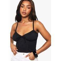 Cotton Corsets boohoo Womens Cotton Lace Trim Tie Front Corset Top - Black