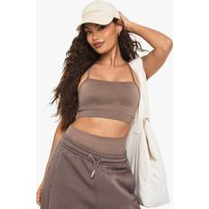 Beige - Fitness & Gym Clothing boohoo Womens Basics Seamless Rib Padded Light Support Sports Bra - Beige