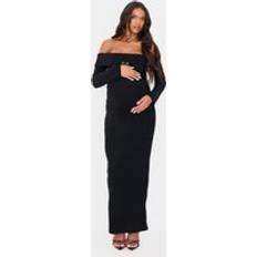 Maternity Black Brushed Rib Buckle Detail Off The Shoulder Top XS