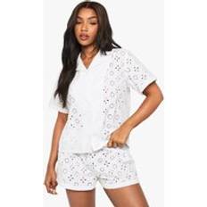 Boohoo Sleepwear boohoo Womens Broderie Anglaise Short Sleeve Shirt & Shorts Pyjama Set - White