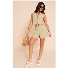 PrettyLittleThing Linen Look Oversized Detail Floaty Short - Sage Green