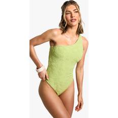 Boohoo Swimsuits boohoo Womens Hibiscus Flower Embossed One Shoulder Swimsuit - Green