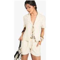 Breathable - Women Shirts boohoo Womens Linen Look Crop Shirt - Beige
