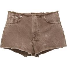 Low Waist Jeans Pull&Bear Denim Shorts With Frayed Hems - Brown