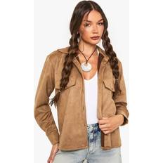Pleats Shirts boohoo Womens Suede Look Oversized Shirt - Tan