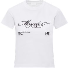 Moncler Dam T-shirts Moncler Embroidered Cursive Logo Cotton T-Shirt - White