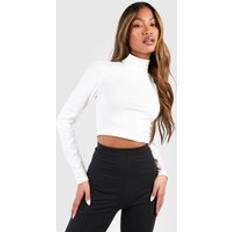 boohoo Womens Roll Neck Long Sleeve Crop Top - Cream