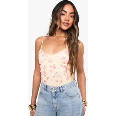 Women - Yellow Shapewear & Under Garments boohoo Womens Floral Printed Mesh Bodysuit - Yellow