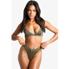 Green Lingerie Sets boohoo Womens Lace Trim Bralette And Thong Set - Green