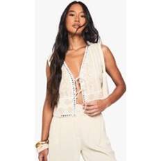 Cotton Vests boohoo Womens Cotton Embroidered Waistcoat - Beige