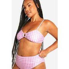 Checkered - Women Swimwear boohoo Womens Plus Gingham Print O Ring High Waist Bikini Top - Pink