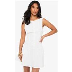 Boat Neck - Short Dresses boohoo Womens Petite Drop Waist Shift Mini Dress - White