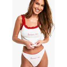 Lingerie Sets boohoo Womens Dream On Contrast Cami And Thong Set - White