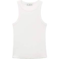 Mango White Tank Tops Mango Ribbed Cotton Blend Top White - White