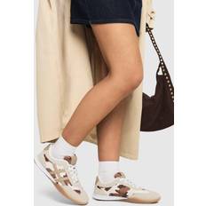 Beige Trainers boohoo Womens Cow Print Faux Pony Skin Gum Sole Trainers - Beige
