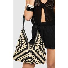 Beach Bags boohoo Womens Contrast Crochet Beach Bag - Black