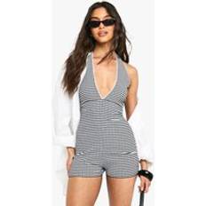 Checkered - Women Jumpsuits & Overalls boohoo Womens Gingham Halterneck Playsuit - Black