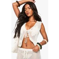 Women - Wool Vests boohoo Womens Crochet Flower Detail Knitted Waistcoat - Beige