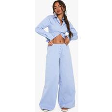 boohoo Womens Stripe Button Detail Wide Leg Trousers - Blue