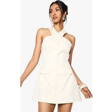 boohoo Womens Halterneck Tailored Micro Mini Dress - White