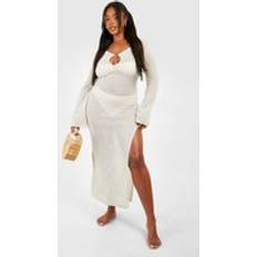 Beige Swimsuit Cover-Ups & Sarong Wraps boohoo Womens Plus Ring Detail Split Midaxi Beach Dress - Beige