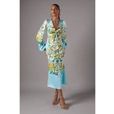 Coast Printed Tie Front Long Sleeve Midi Wedding Guest Dress - Ivory