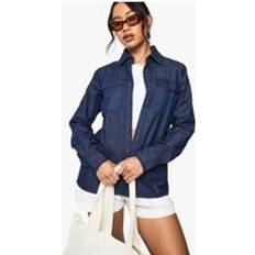 Boohoo Shirts boohoo Womens Chambray Denim Long Sleeve Western Shirt - White