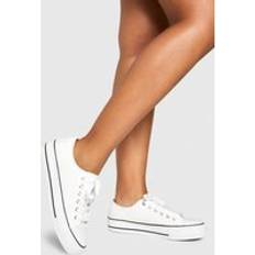 White Trainers boohoo Womens Low Top Platform Lace Up Trainers - White