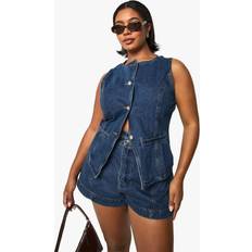 Blue - Women Vests boohoo Plus Denim Longline Waistcoat - Blue