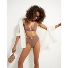 River Island Textured High Waisted Bikini Bottoms - Brown