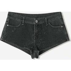 Low Waist Shorts Bershka Rhinestone Shorts - Black