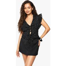 XL Blouses boohoo Womens Ruffle Floral Print Tie Front Blouse - Black