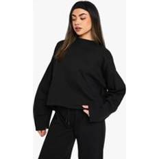 Sweatshirts Jumpers boohoo Womens Pleated Sleeve Interlock Sweatshirt - Black