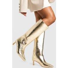 Gold Boots boohoo Womens Textured Metallic Column Knee High Boots - Gold