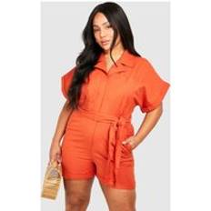 Orange Jumpsuits & Overalls boohoo Womens Plus Woven Utility Belted Playsuit - Orange