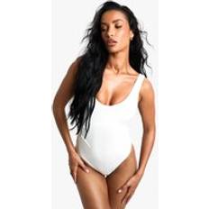 White Swimsuits boohoo Womens Petite Swimwear Essentials Ruched Swimsuit - White