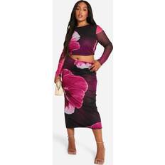 Boohoo Women Skirts boohoo Womens Plus Large Floral Mesh Ruched Back Midaxi Skirt - Pink