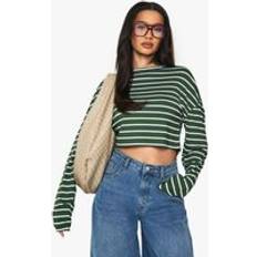 boohoo Womens Stripe Long Sleeve Crop Top - Green