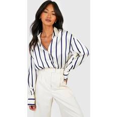 White - Women Shirts boohoo Womens Fine Stripe Satin Shirt - White