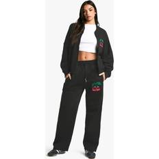 Sportswear Garment - Women Suits boohoo Womens Cherry Print Zip Up Tracksuit Set - Black