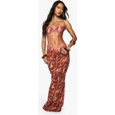Orange Swimsuit Cover-Ups & Sarong Wraps boohoo Womens Premium Swim Abstract Mesh Maxi Beach Skirt - Orange